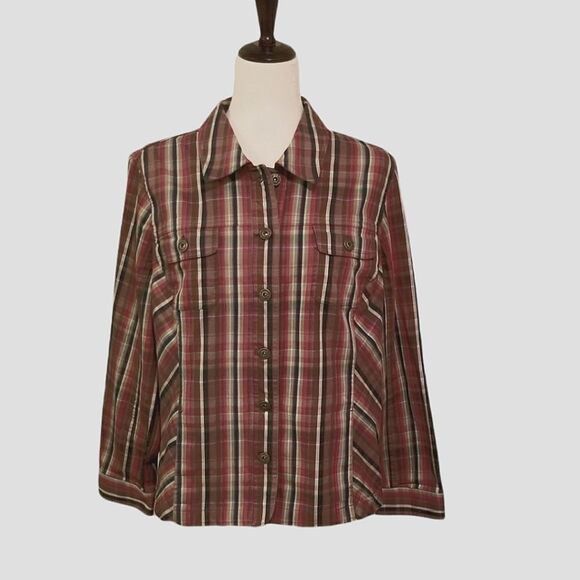 Christopher & Banks Fall Colored Plaid Stretch Button Up Jacket Size XL - Picture 1 of 6